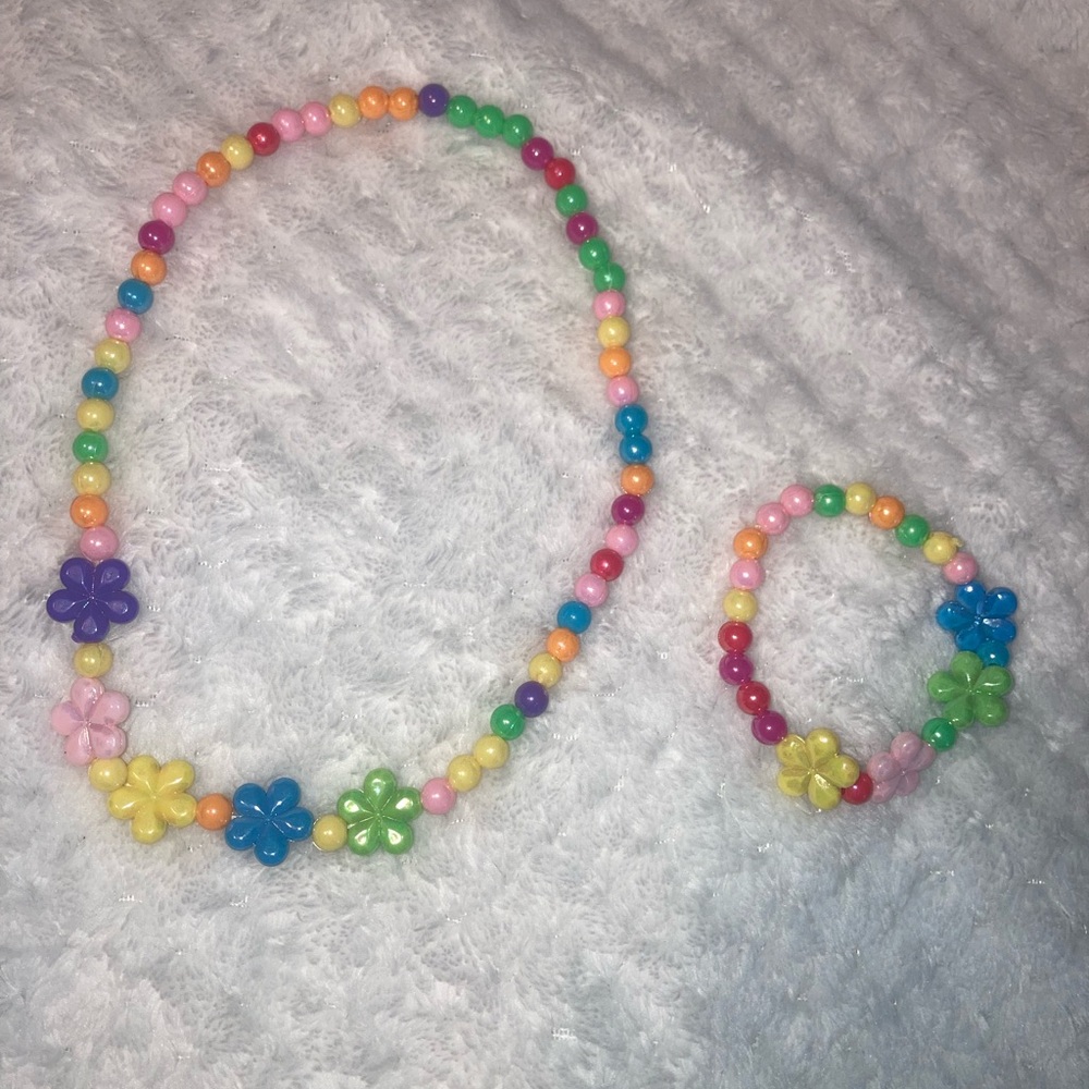 Colorful Beaded Necklace and Bracelet Set for Kids